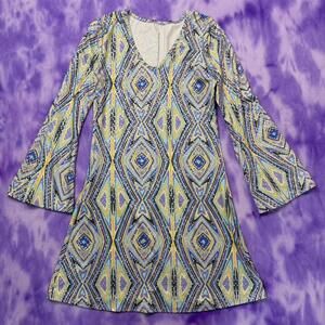 Hippie costume Yellow/blue boho bell sleeve dress with sequin details